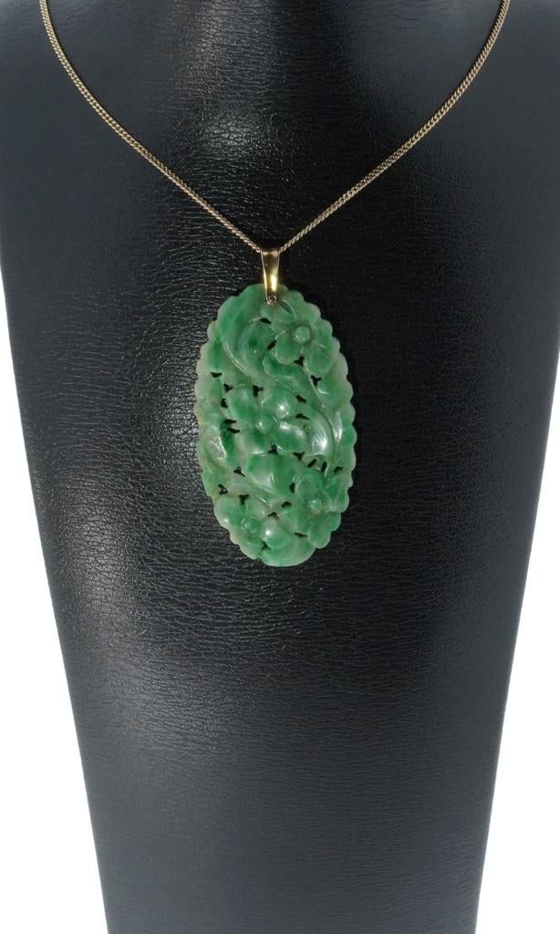 Jade bloem nefriet 14k gouden vintage ketting hanger groot