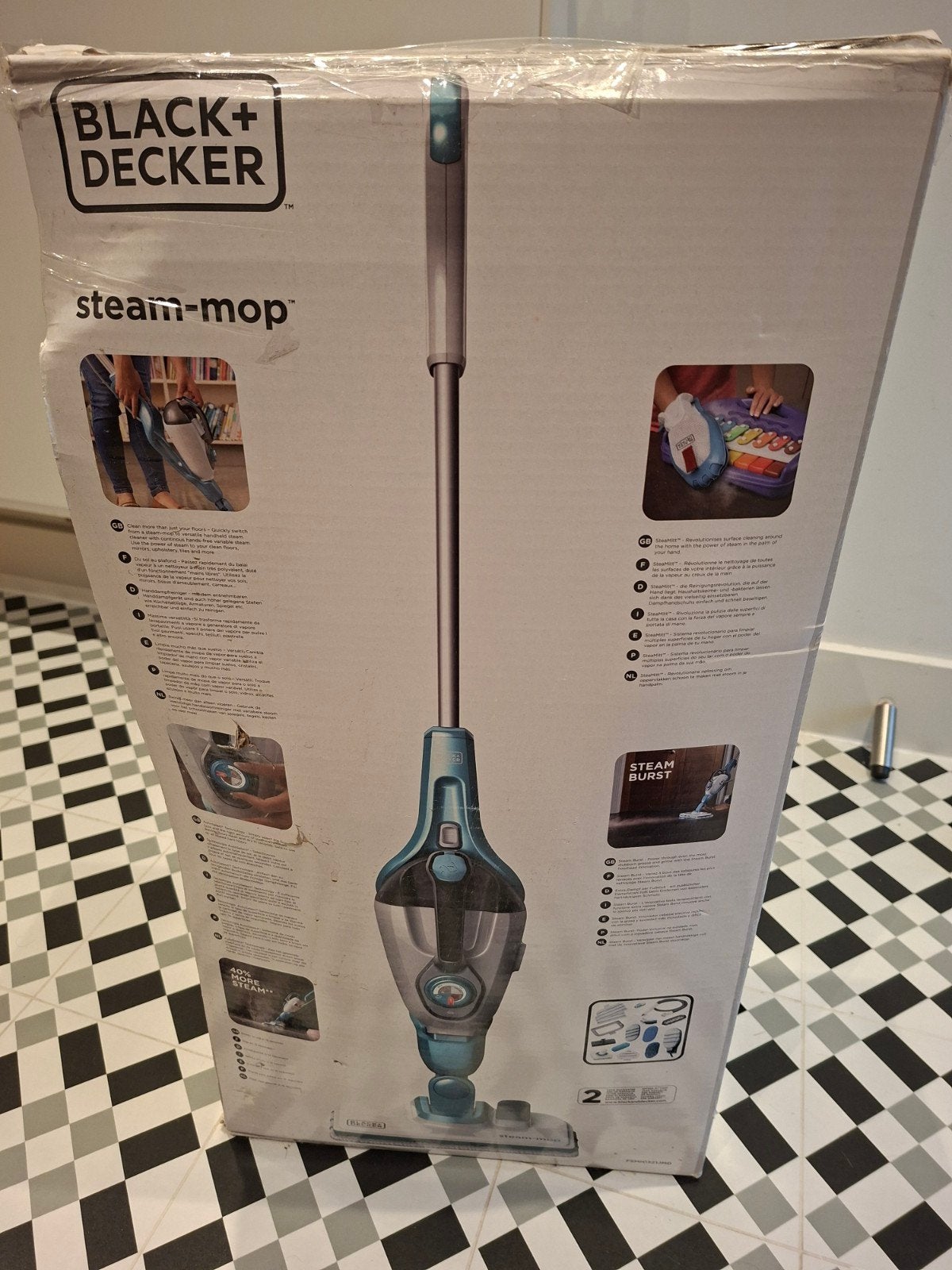 Black+Decker Steam-mop 1300W Stoomreiniger, Ophalen, Inclusief accessoires, Reservoir, 1200 tot 1600 watt