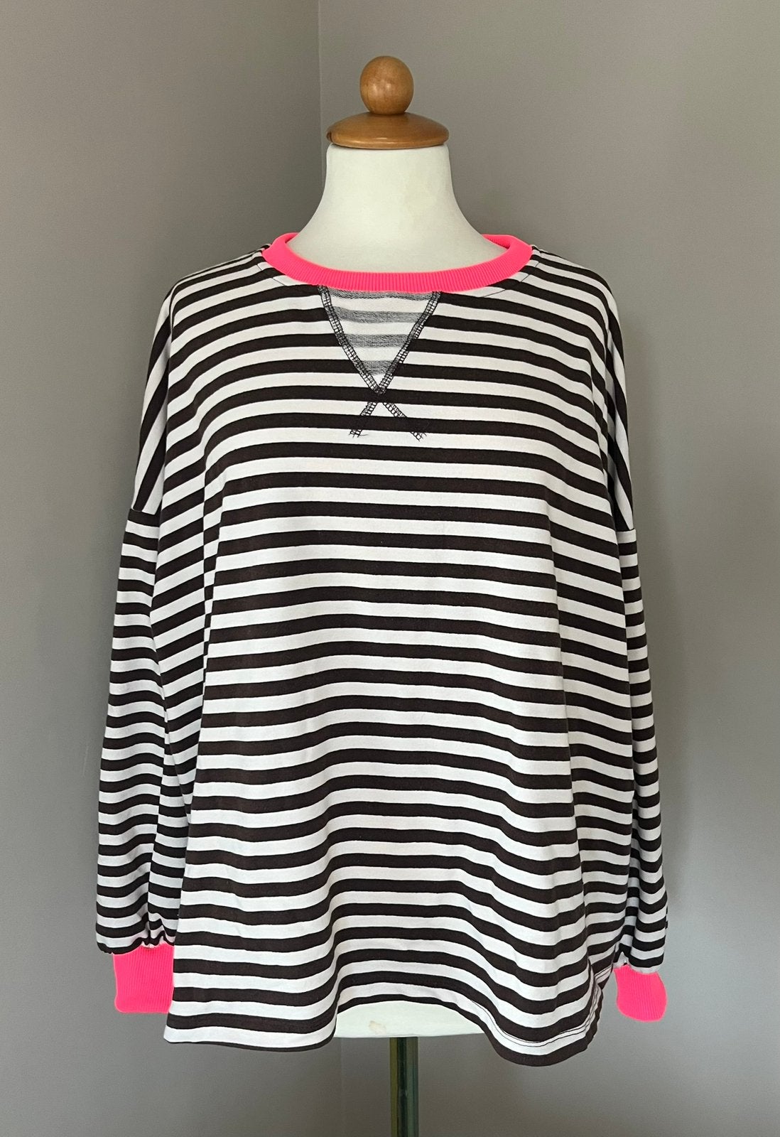 L’esstiel Paris sweater bruin, crème, roze gestreept 38/40, Kleding | Dames, Ophalen of Verzenden, Zo goed als nieuw, Maat 38/40 (M)