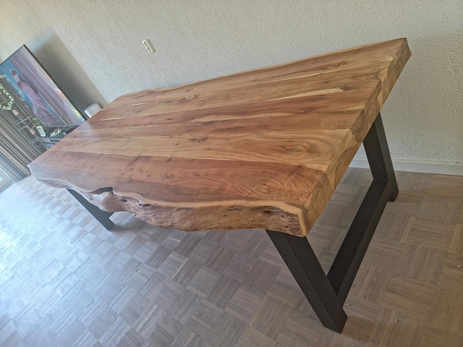 Grote boomstam eettafel 240x110 cm, Ophalen, Gebruikt, 100 tot 150 cm, 200 cm of meer