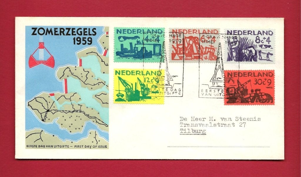 1959 Zomerzegels FDC E38 met gesloten klep e2, Verzenden, Beschreven, Nederland