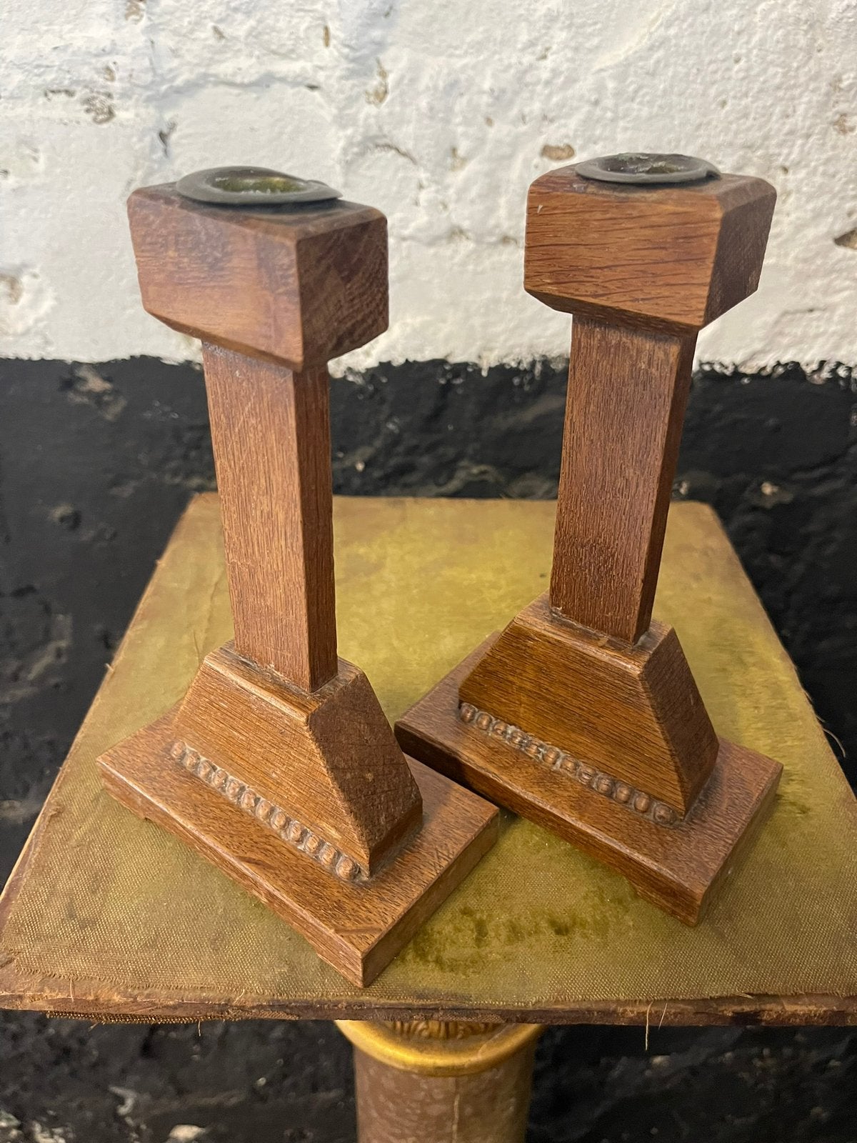 Set antieke Amsterdamse School kandelaars Art Deco 20’s 30’s, Antiek en Kunst, Ophalen of Verzenden, Overige materialen