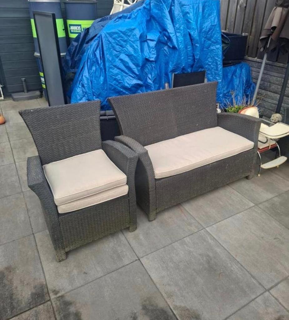 Tuinbank en tuinstoel met kussens, Tuin en Terras, Tuinsets en Loungesets, Ophalen, Gebruikt