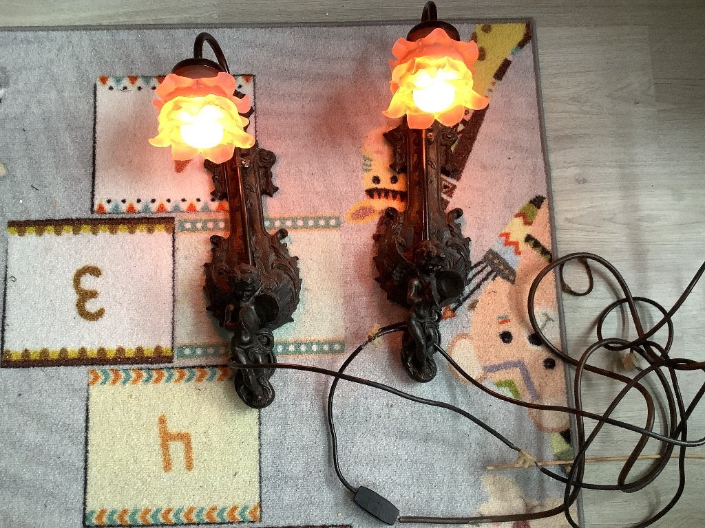 2 antieke wandlampen, Ophalen, Gebruikt, Wandlamp