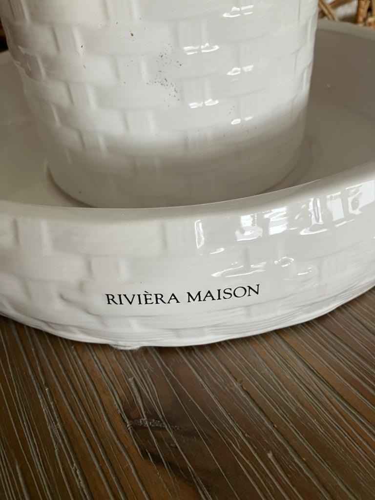 Riviera Maison plantenpot met schotel, Ophalen of Verzenden, Wit, Steen/keramiek, Landelijk