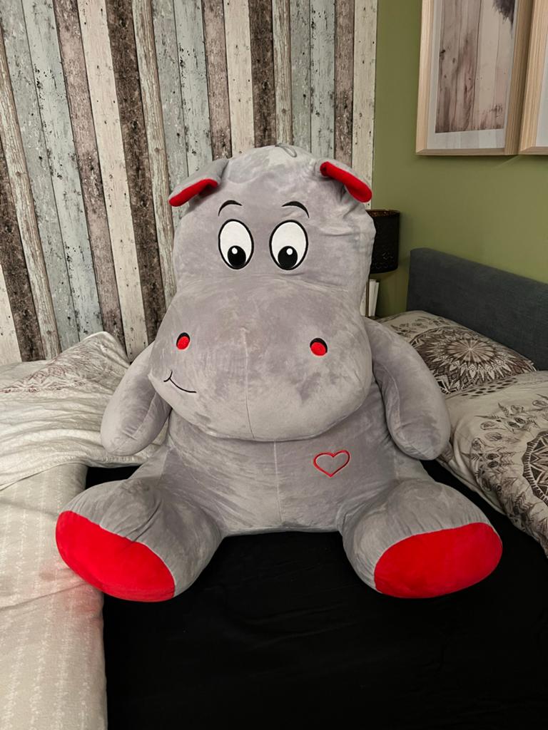 Grote Knuffel Nijlpaard - Grijs met Rode Details, Ophalen, Overige merken, Overige karakters, Overige typen