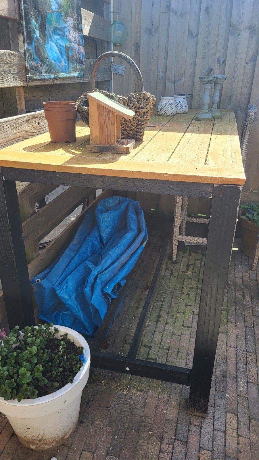 Bartafel met 3 grijze stoelen, Ophalen, Rechthoekig, Hout