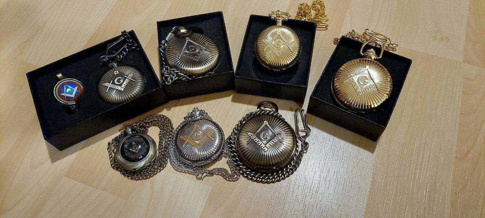 verschillende vrijmetselaars zakhorloge's, Overige merken, Zakhorloge, Verzenden, Met ketting