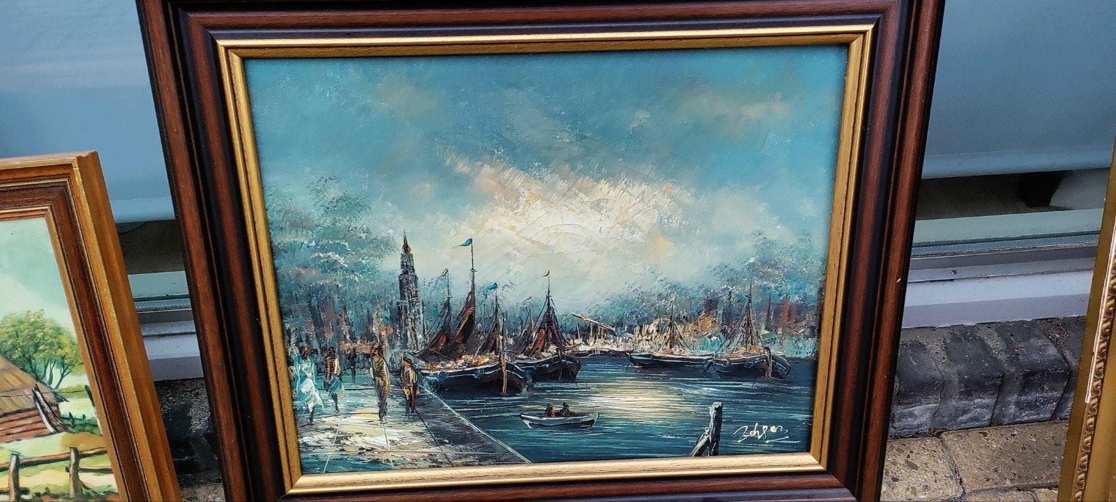 Impressionistisch Hollands Havenzicht (Groningen/Utrecht?), Maritiem / water, Handgeschilderd, Doek, Impressionistisch