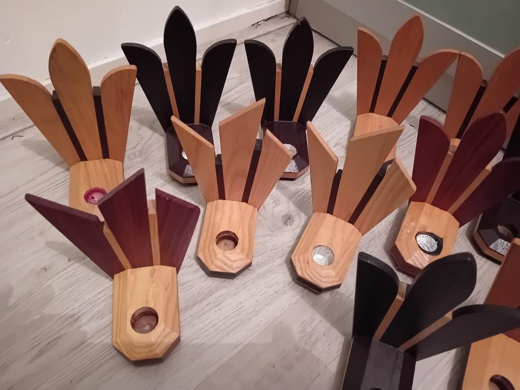Unieke houten kaarsenstandaard, handgemaakt, Ophalen of Verzenden
