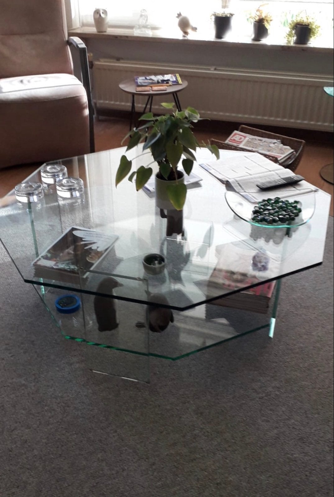 Zware glazen salontafel met twee lagen, Ophalen, Gebruikt, 50 tot 100 cm, Glas