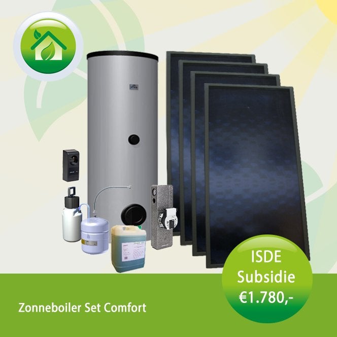 Zonneboiler compleet systeem 13,6 GJ (4 panelen en 400L), Niet ingevuld, Hoog rendement (Hr), Overige typen, Niet ingevuld