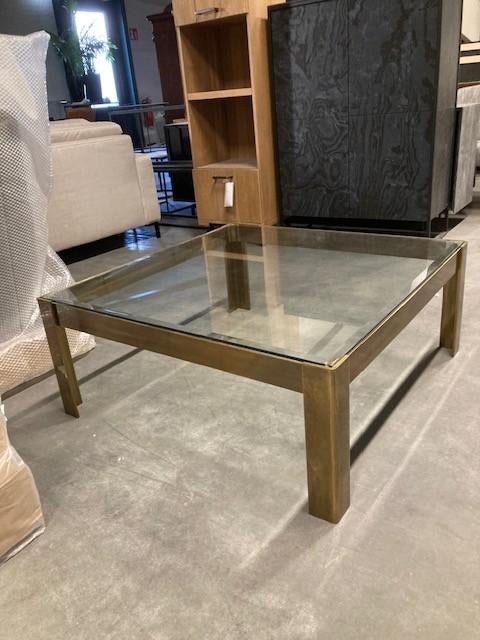 glazen salontafel met massief messing metalen frame, Huis en Inrichting, Tafels | Salontafels, Vierkant, Ophalen of Verzenden