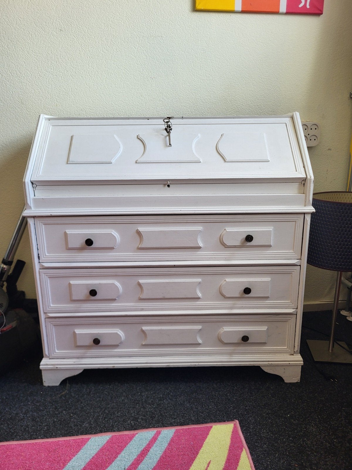 Antiek wit secretaire bureau met lades, Ophalen
