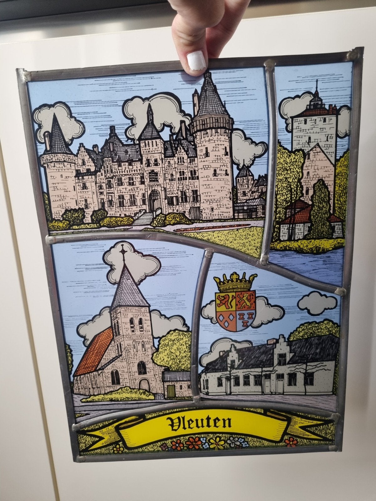 Vintage glas in lood raamhanger Pleuten, Ophalen of Verzenden