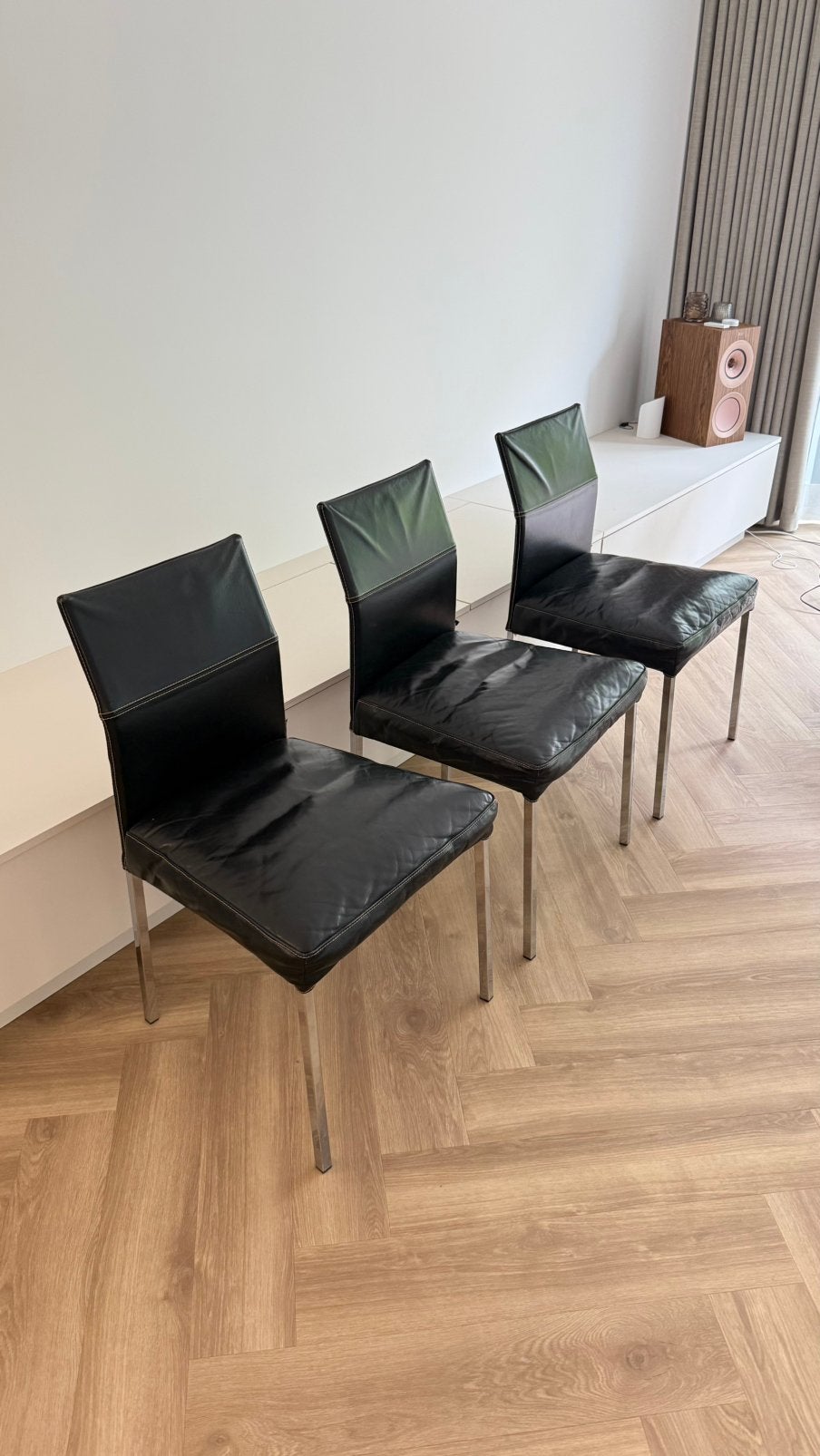 6 zwarte KFF Texas Exclusive eetkamerstoelen, Huis en Inrichting, Stoelen, Ophalen, Gebruikt, Zwart, Leer