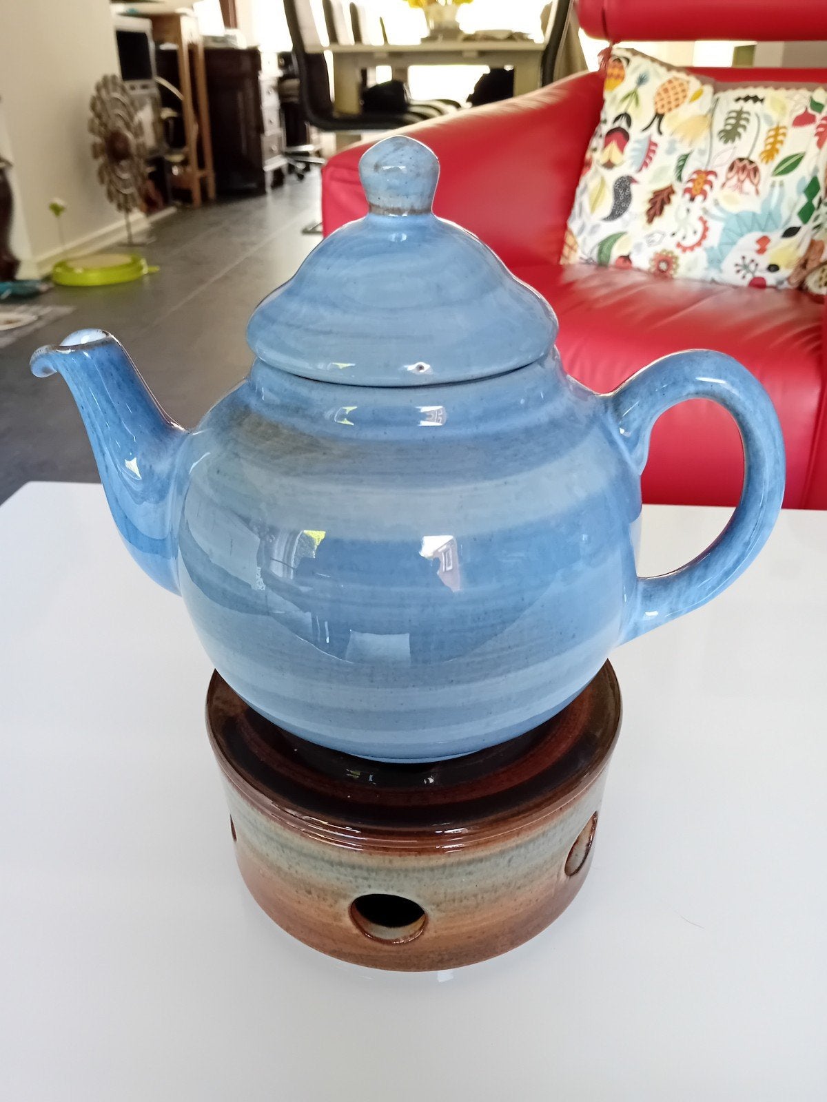 Blauw Volendams aardewerk Volendams theepot en theelicht, Ophalen of Verzenden, Zo goed als nieuw, Overige stijlen, Aardewerk