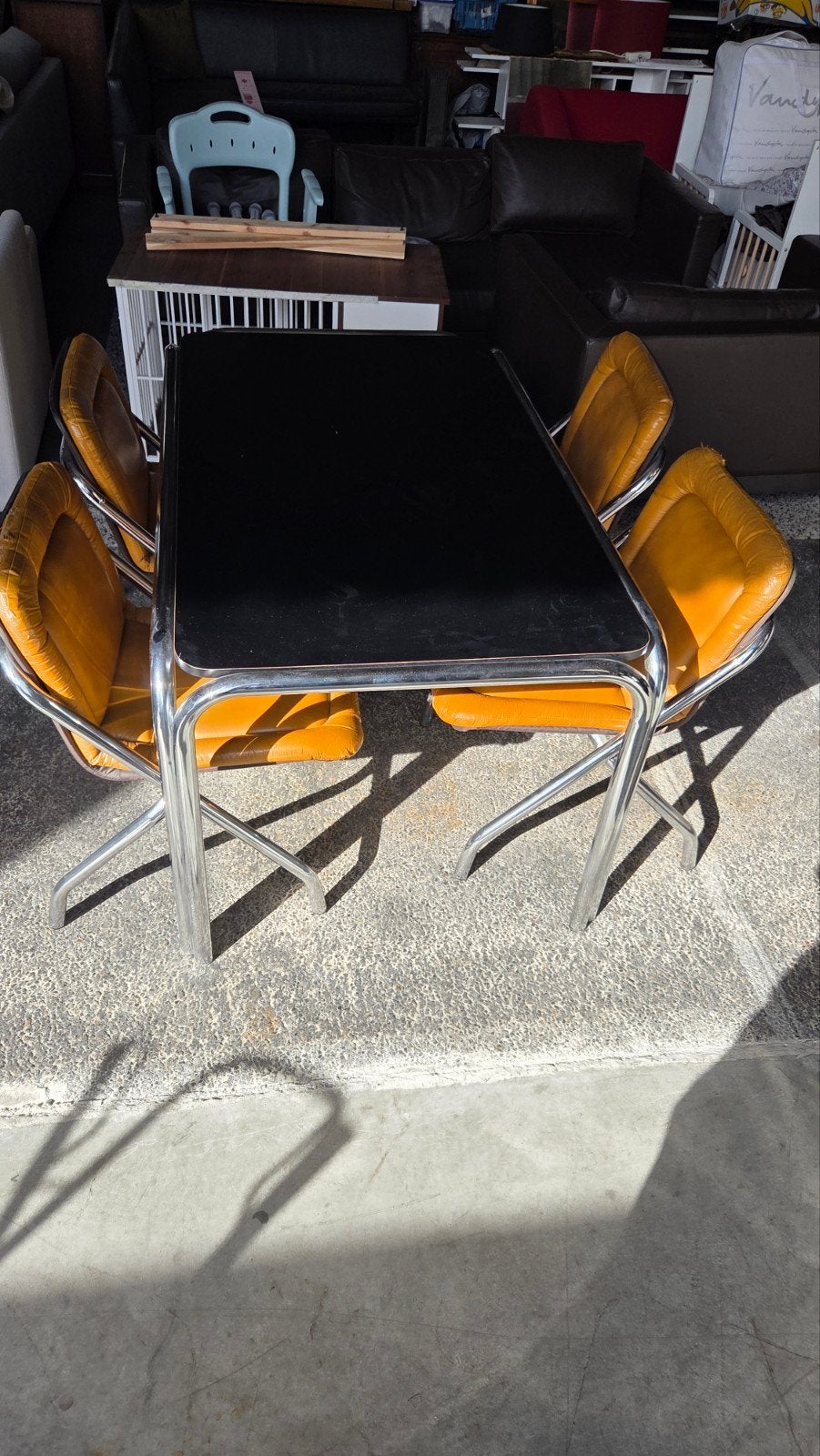 Vintage Eetkamerstoelen Set - Chroom & Cognac Leer, Antiek en Kunst, Ophalen of Verzenden