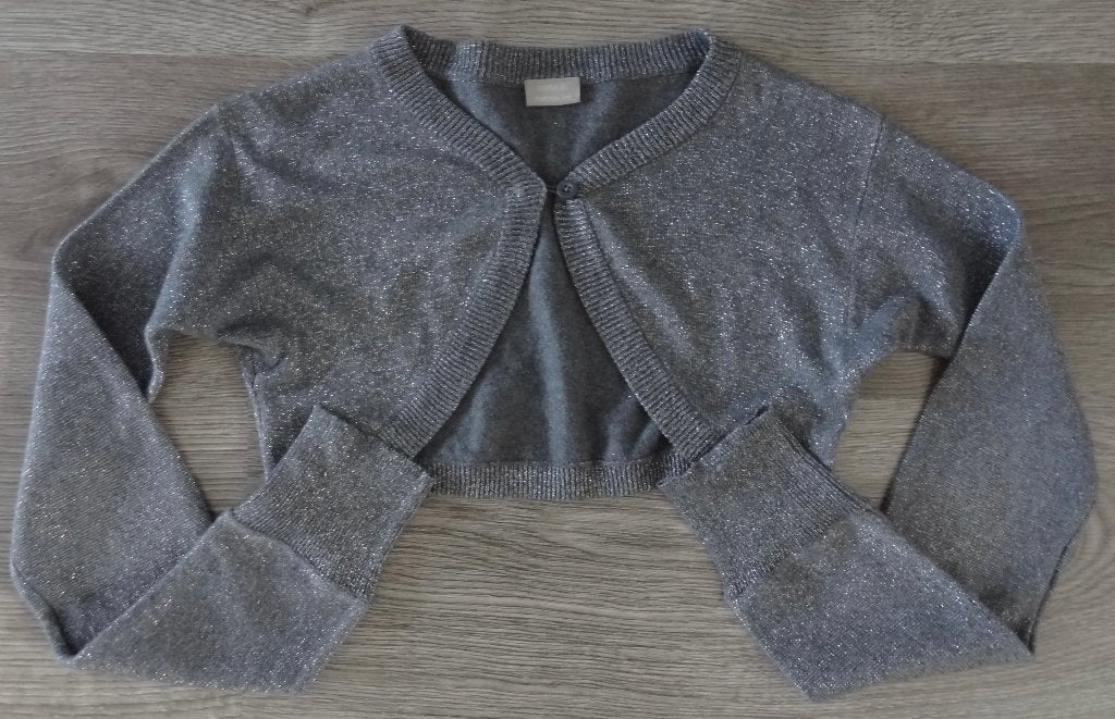 Grijs zilverkleurige bolero lange mouw Name It maat 134 140, Ophalen of Verzenden, Zo goed als nieuw, Meisje, Trui of Vest