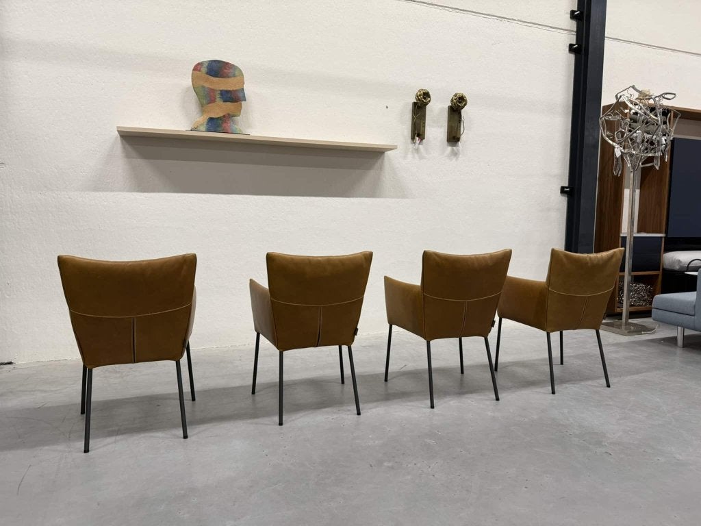 3 Label van den Berg Mali Eetkamerstoelen Bruin leer Stoel, Nieuw, Leer, Ophalen of Verzenden, Label