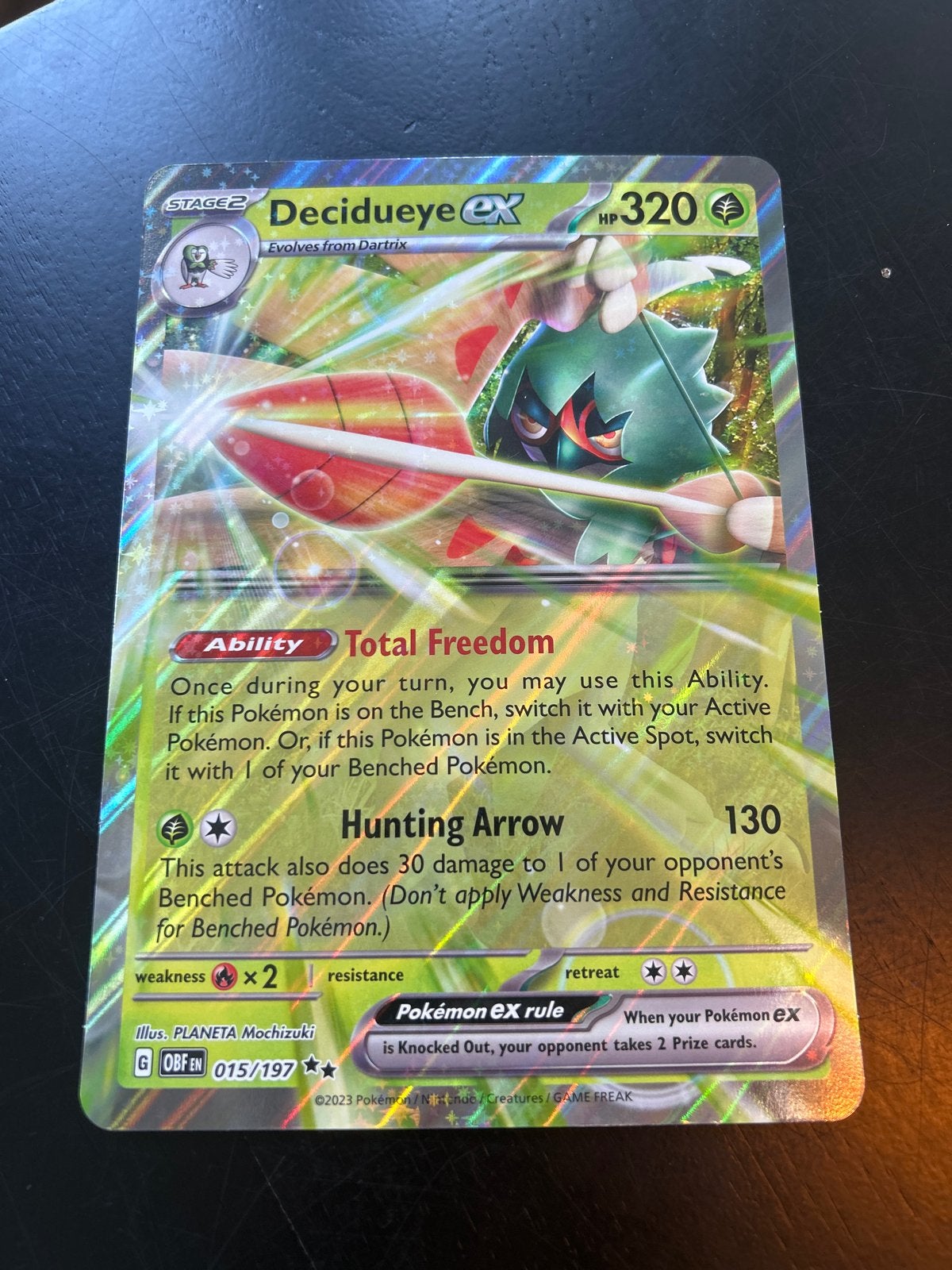 Jumbo Decidueye EX Pokémon Kaart - 015/197, Ophalen of Verzenden, Zo goed als nieuw, Losse kaart, Foil
