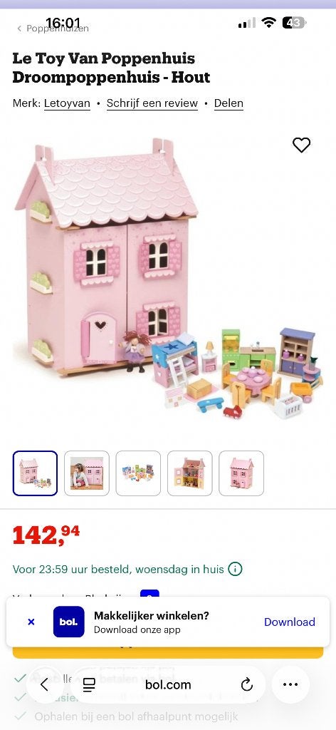 Le Toy Van dollhouse and doll bed (offered), Ophalen, Zo goed als nieuw, Poppenhuis