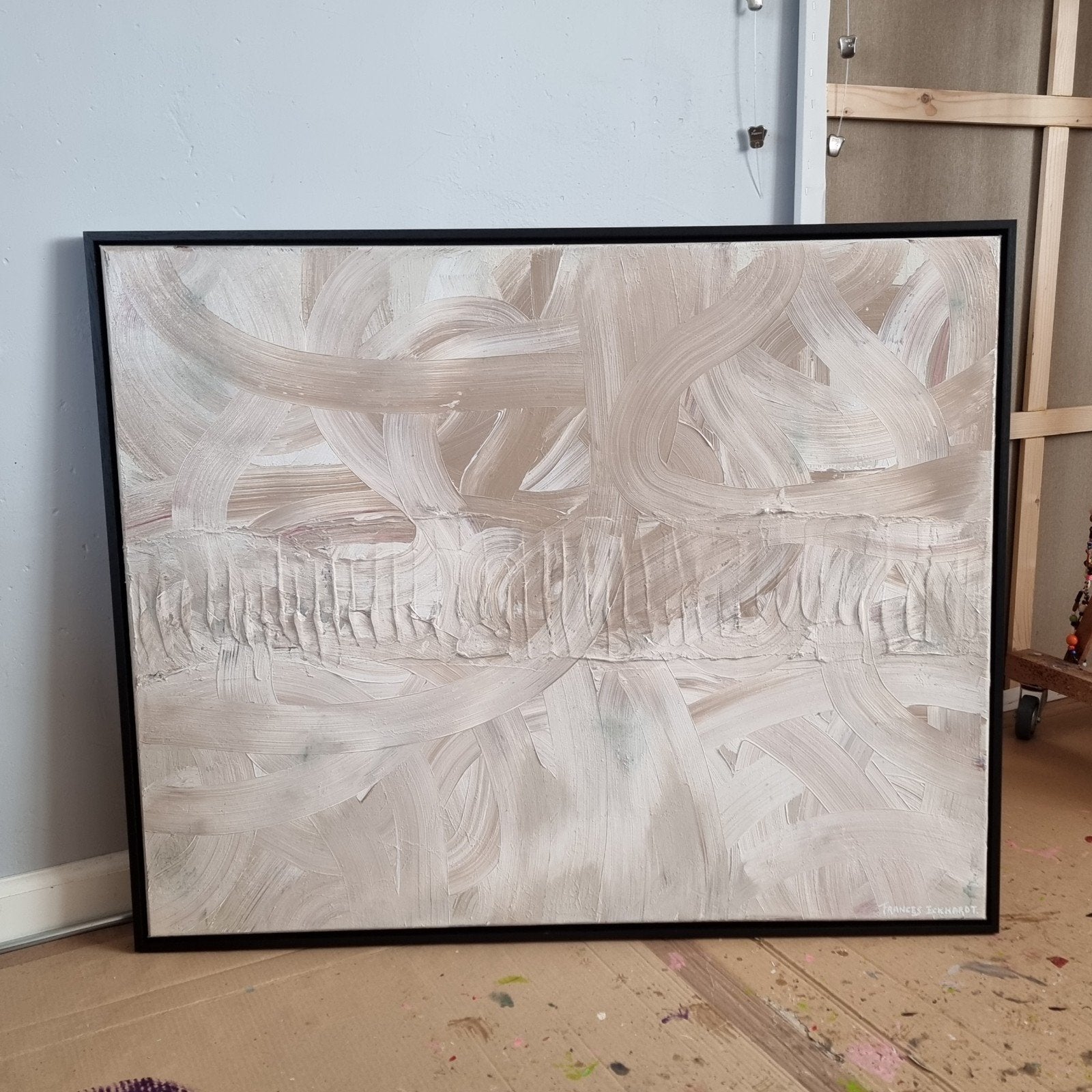 Handgemaakt minimalistisch schilderij beige wit 80x100 cm, Ophalen