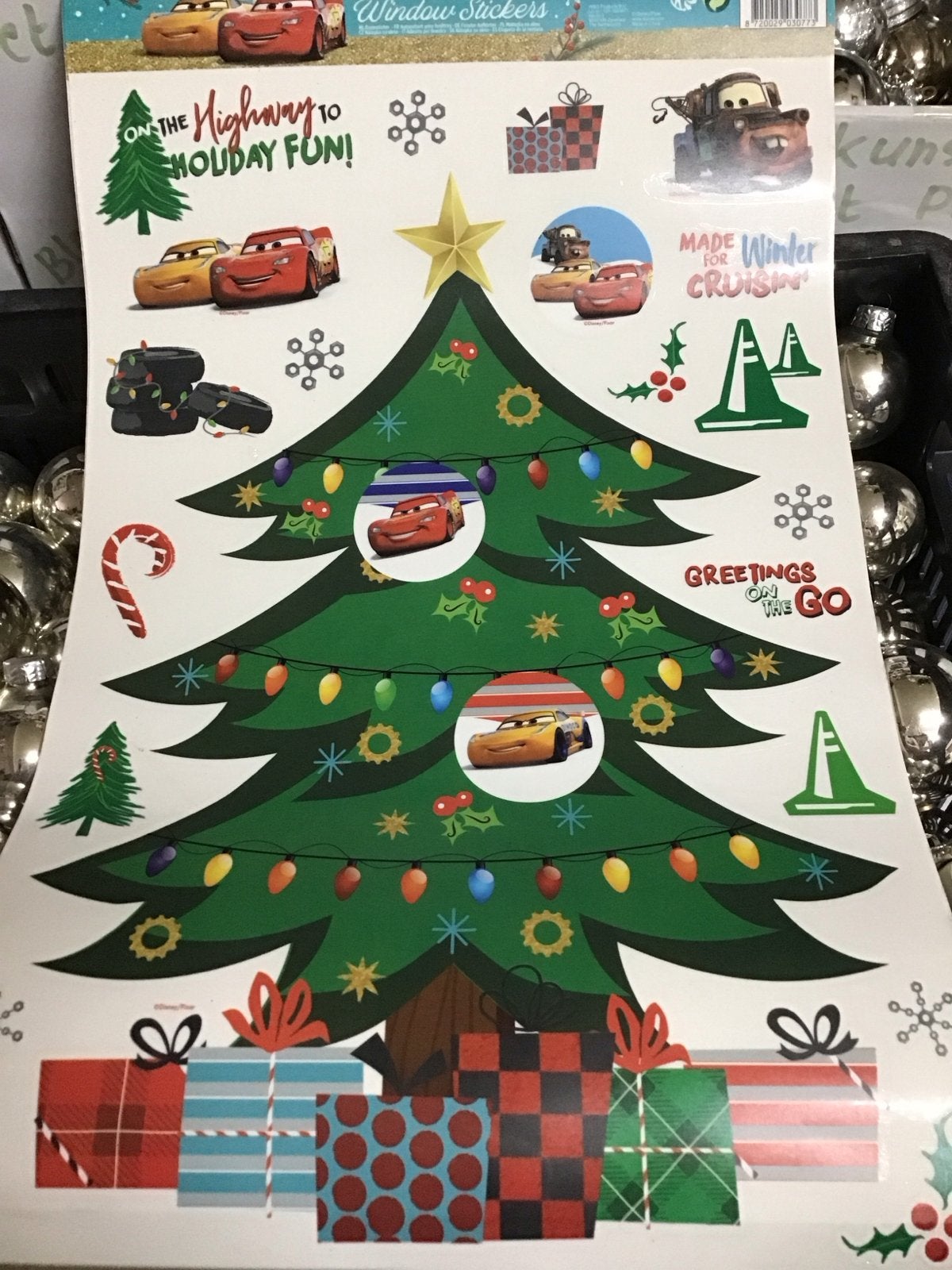 Cars Kerst Raamsticker - Disney Pixar Bliksem McQueen, Ophalen of Verzenden, Nieuw