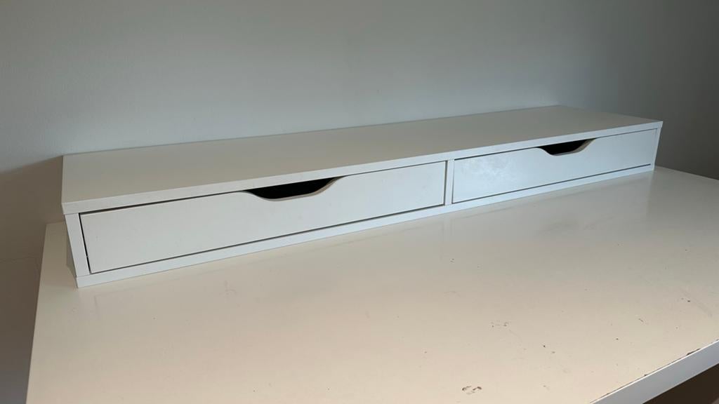Wit Ikea Alex opzetstuk met twee lades voor bureau of tafel, Ophalen, Gebruikt