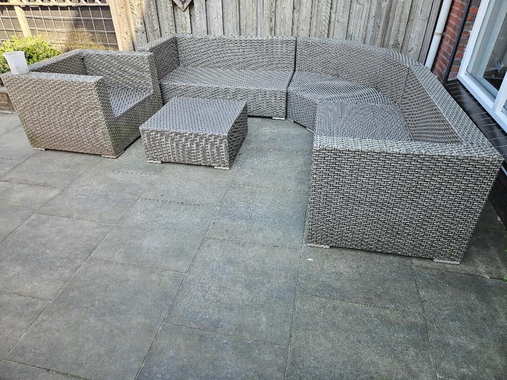 VidaXL 5 delige loungeset poly rattan grijs, Ophalen, Kunststof, Bijzettafel, Loungeset