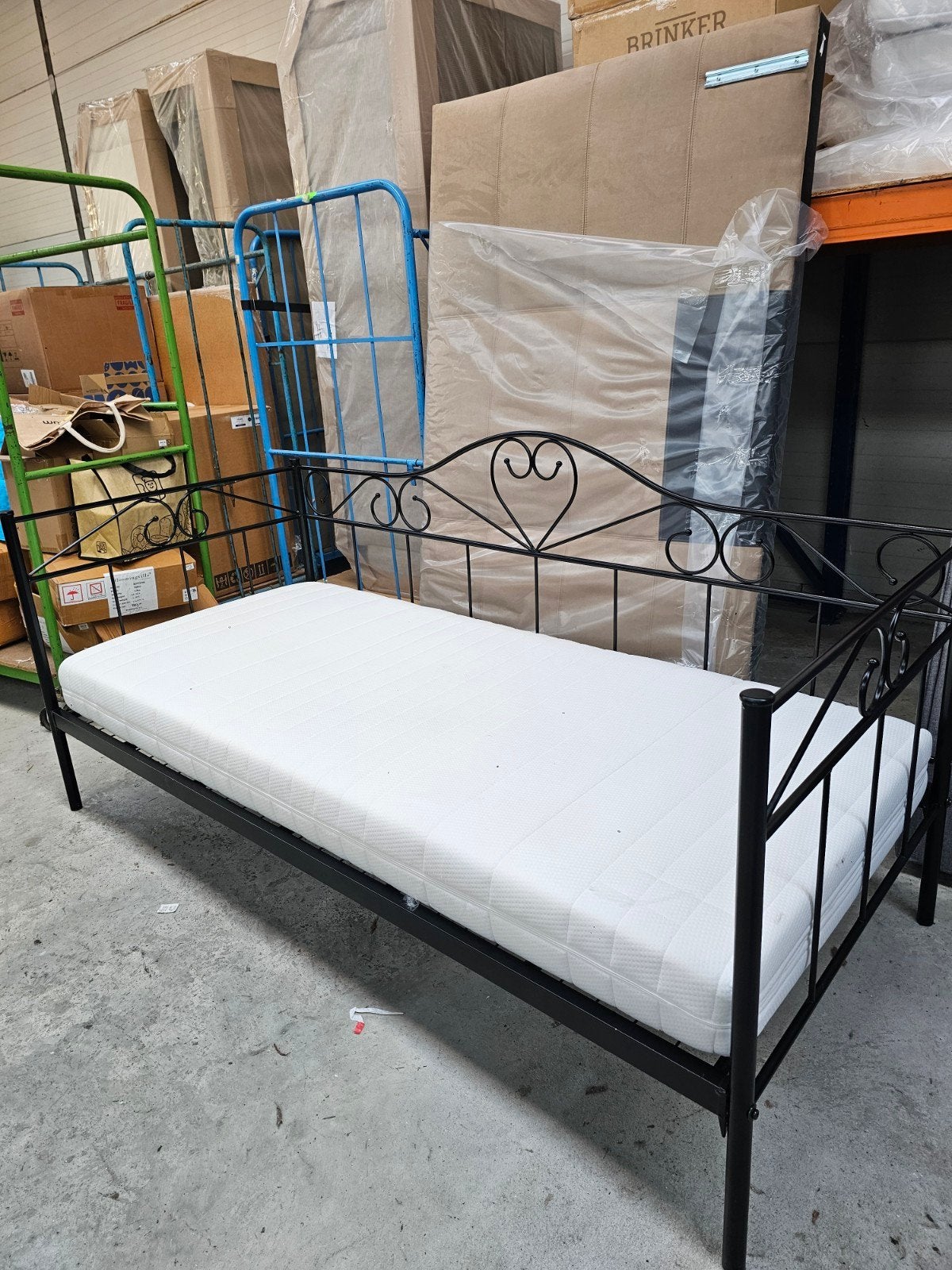 Prinsessenbed 90x200 met matras - Zwart metaal, Gebruikt, 90 cm, Eenpersoons, Zwart
