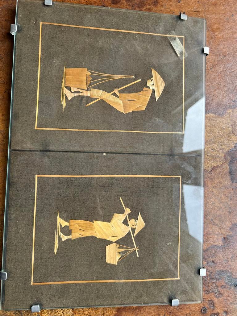 Vintage Indonesische rijstpapieren kunstwerken (2 stuks), Antiek en Kunst, Ophalen of Verzenden