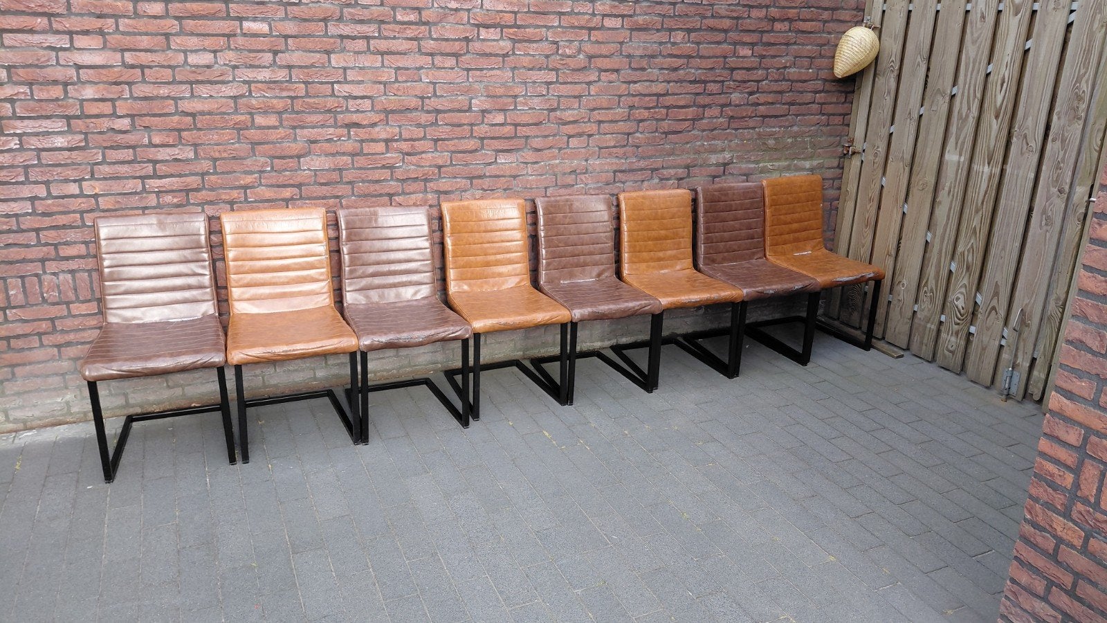 Set van 8 gebruikte eetkamerstoelen, bruin/cognac, Ophalen, Gebruikt, Bruin, Modern
