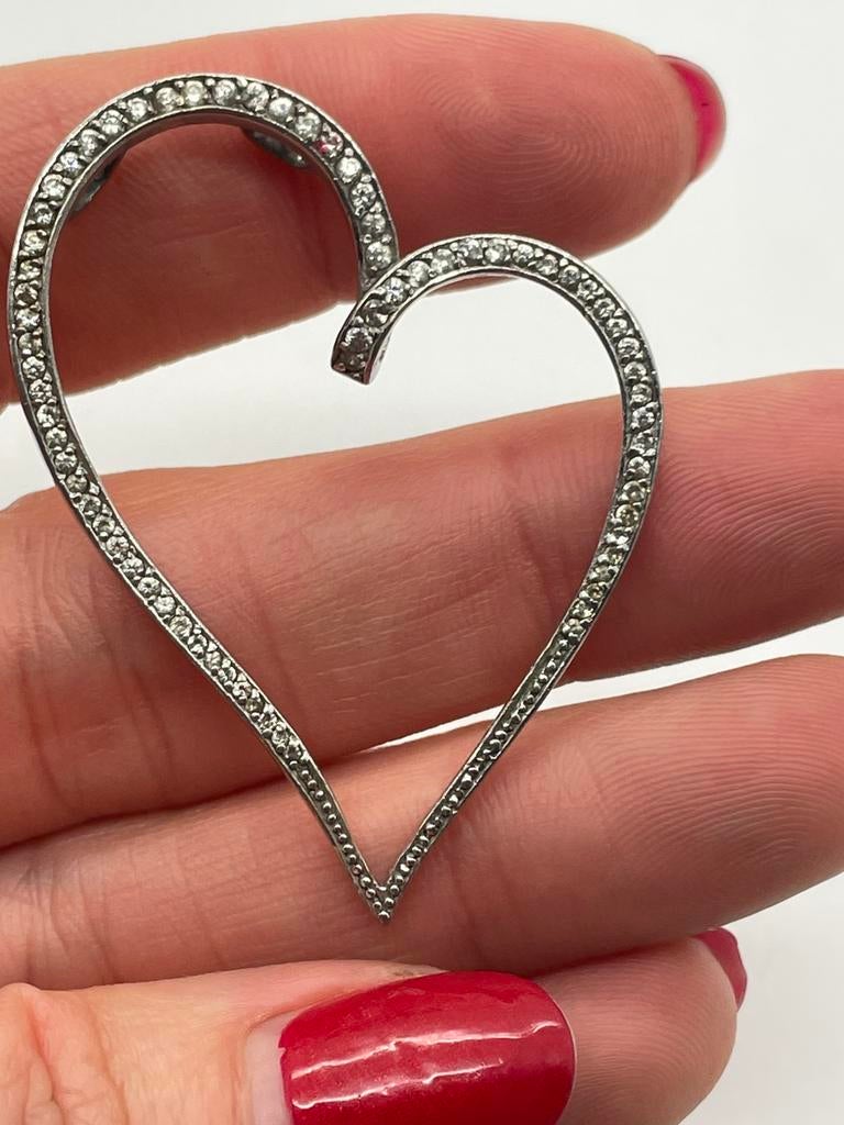 D320 Prachtige zilveren hanger open hart met strass, Ophalen of Verzenden, X, Hart, Zilver
