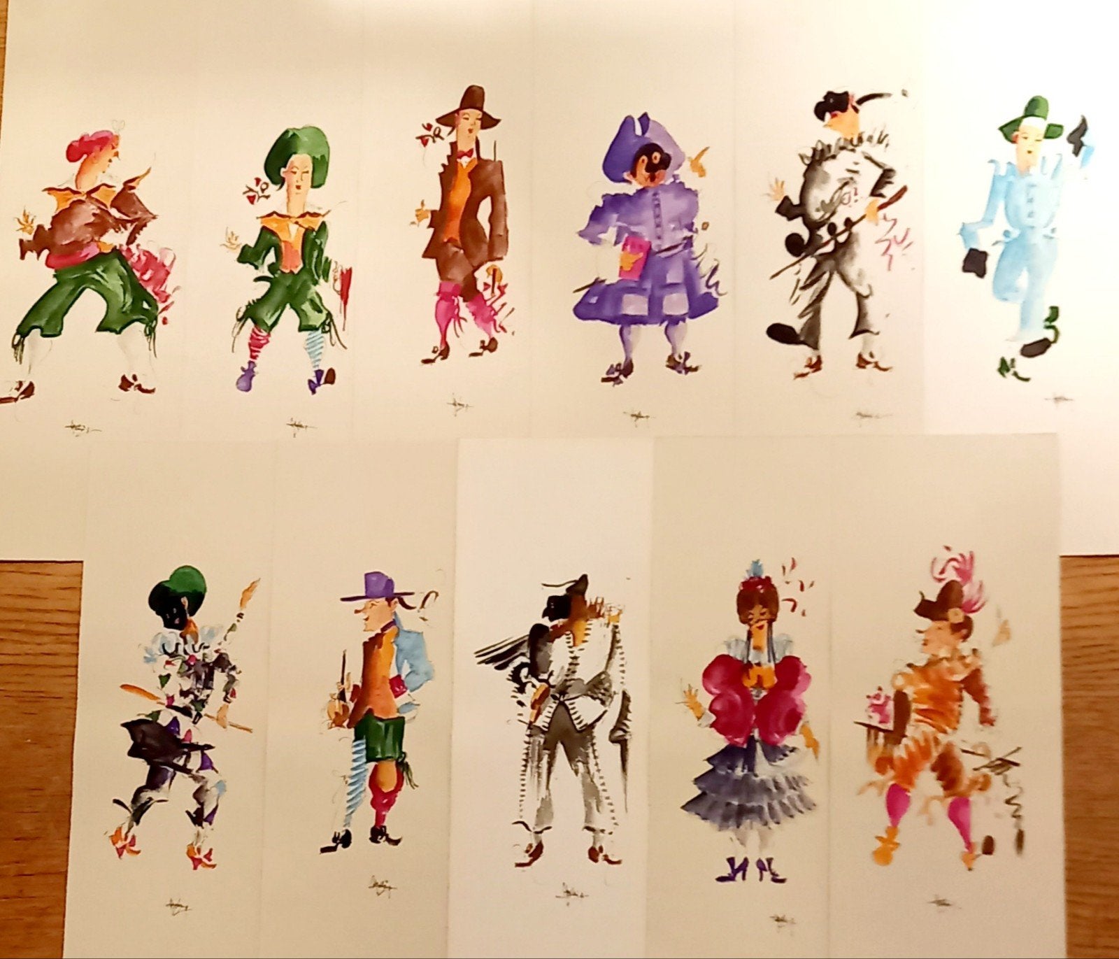 Antieke, Italiaanse aquarellen, carnaval Venetië, 1950, Ophalen