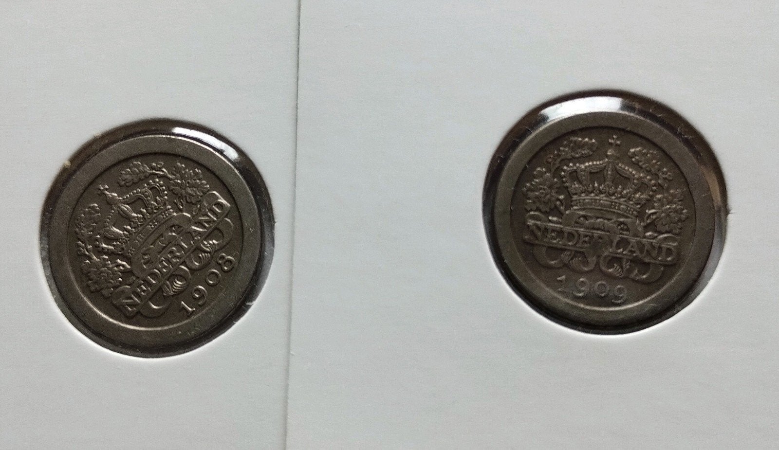 Twee mooie schaarse stuivers (5 cent) 1908 & 1909, Verzenden, Koningin Wilhelmina, 5 cent, Setje