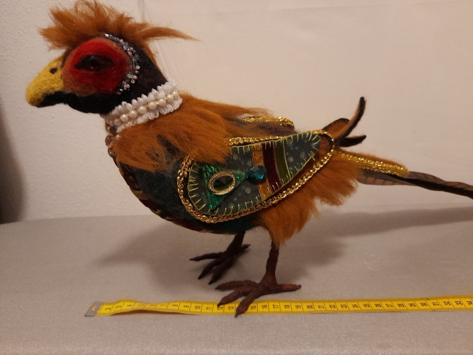 Sierlijke Vilten Fazant - Handgemaakt Decoratief Beeld, Ophalen, Gebruikt, Meerkleurig, Overige stijlen