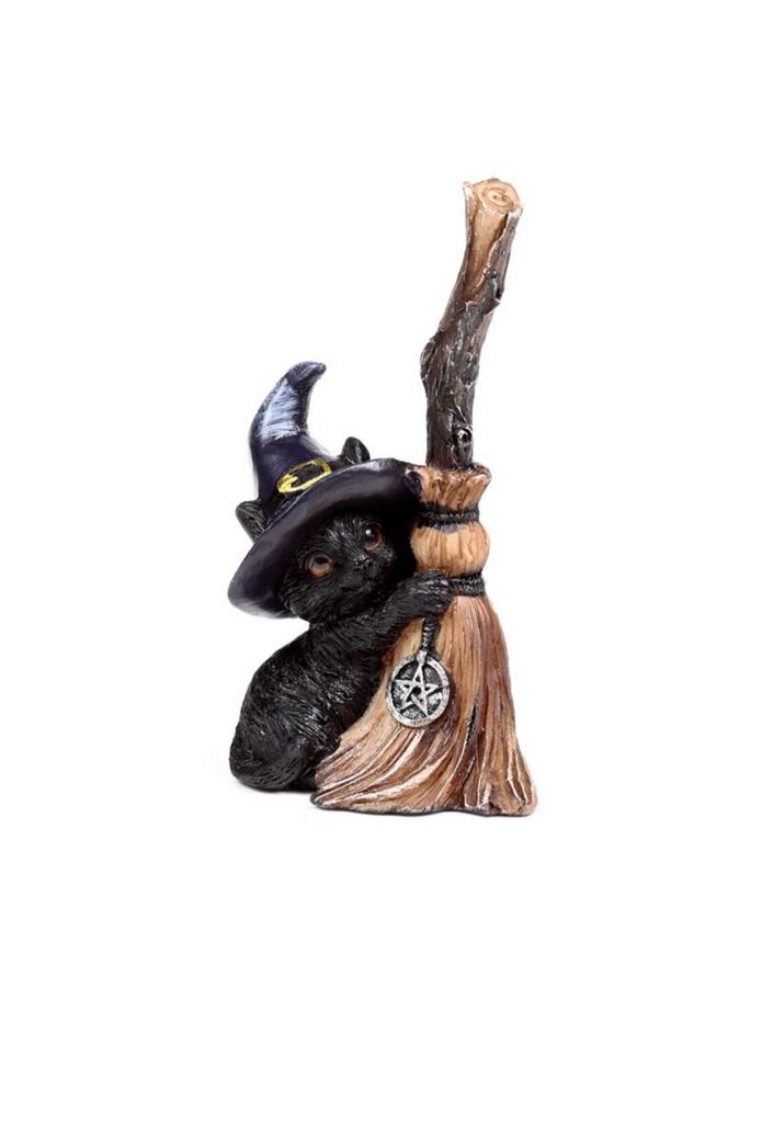 Schattig heksenbeeldje: zwarte kat met bezem, Verzamelen, Beelden en Beeldjes, Ophalen of Verzenden, Nieuw, Fantasy