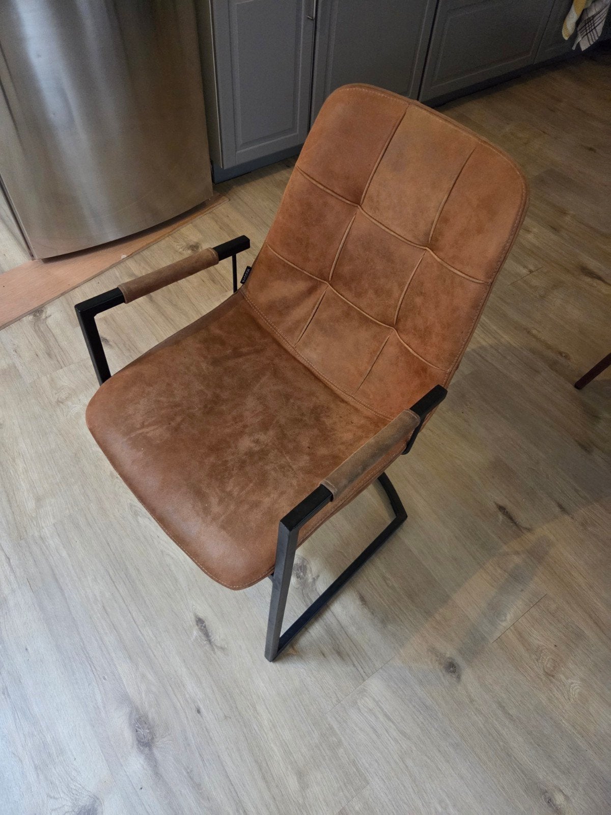 Set van 5 industriële eetkamerstoelen MX Sofa Cognac, Huis en Inrichting, Stoelen, Ophalen, Gebruikt, Bruin, Metaal