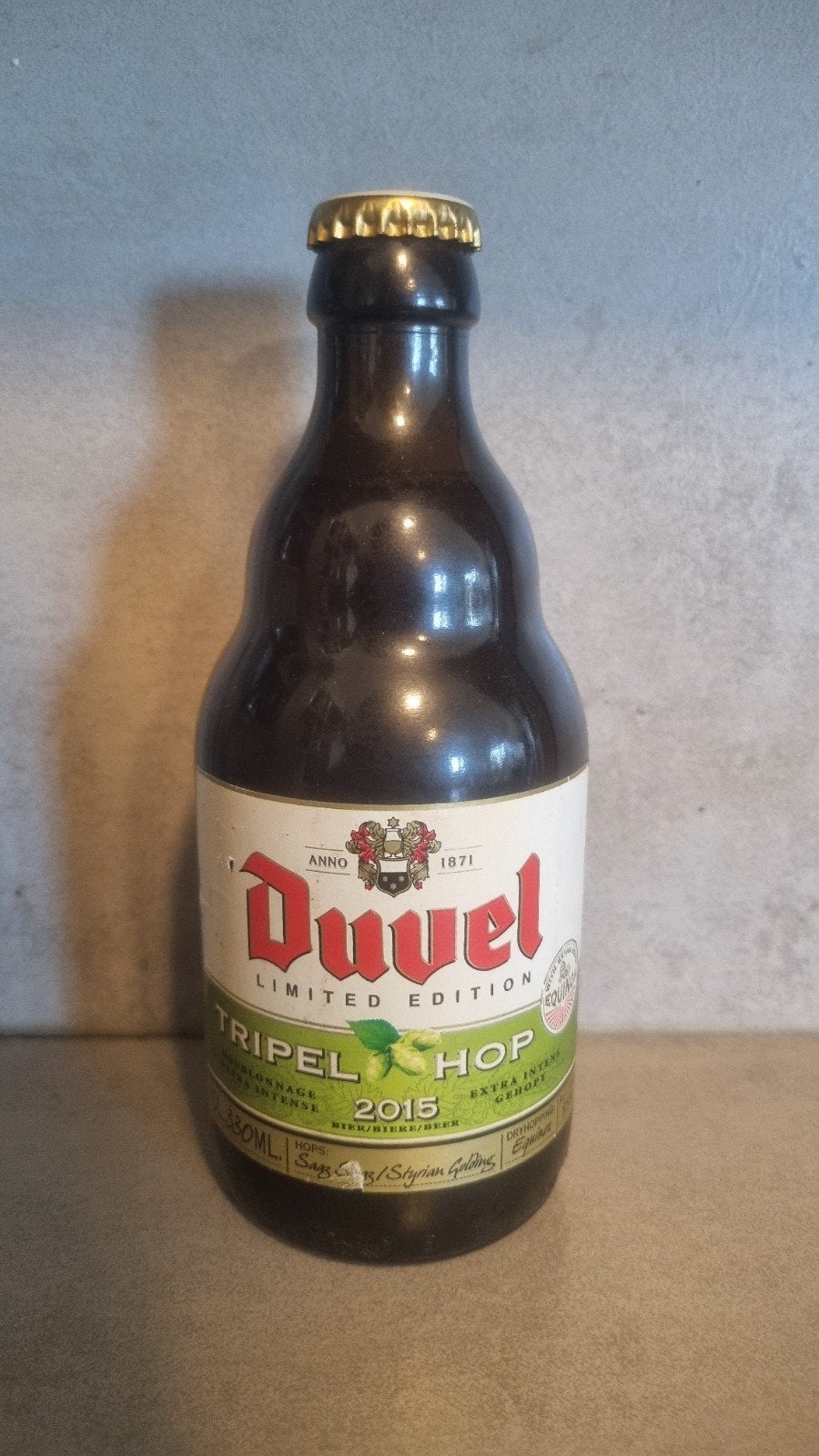 Duvel Tripel Hop 2015 - Limited Edition, 33cl, 9.5%, tht '17, Ophalen of Verzenden, Zo goed als nieuw, Flesje(s), Duvel