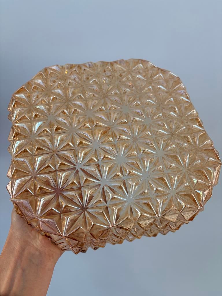 Vintage glazen lampenkap goud/rosé glanzend - 21x21 cm, Ophalen of Verzenden, Zo goed als nieuw, Glas