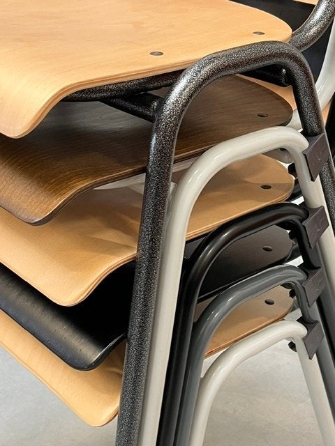 Retro schoolstoelen nieuw stapel eettafelstoelen prijs p/st, Bruin, ., Vintage, Nieuw
