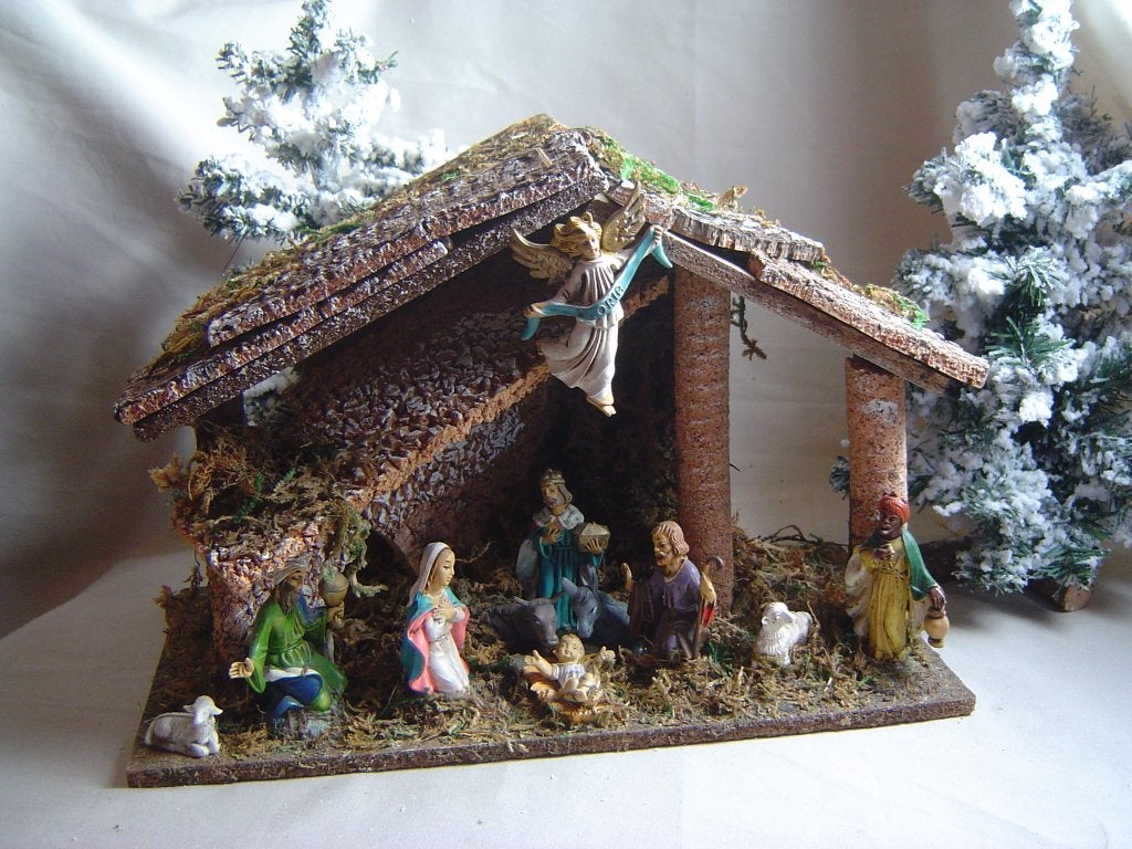 Houten kerststal met kerstgroep Italy 2, Diversen, Ophalen of Verzenden, Gebruikt