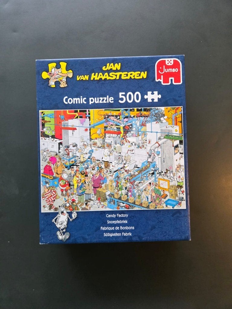 Puzzel: Snoepfabriek - Jan van Haasteren 500 stukjes, Ophalen of Verzenden, 500 t/m 1500 stukjes, Zo goed als nieuw, Legpuzzel