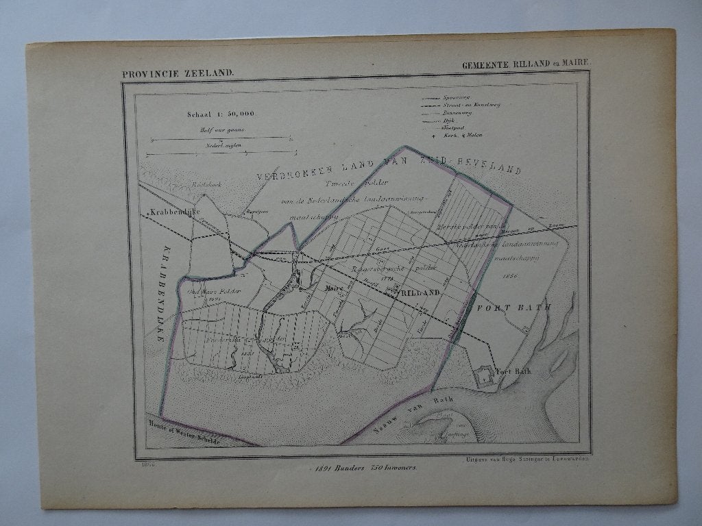 Steendruk Kuyperkaarten Z-Beveland Walcheren Zeeland 1866, Origineel, Ophalen of Verzenden, Kaarten en plattegronden, Lithografie
