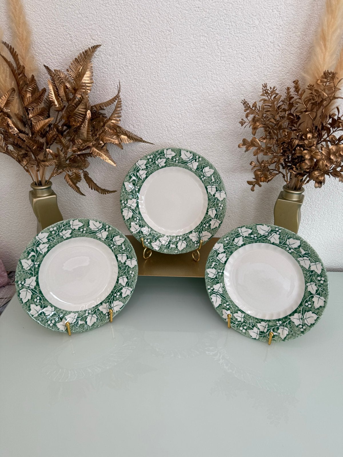 Vintage Churchill Verdigris ontbijtborden - Groene klimop, Ophalen of Verzenden