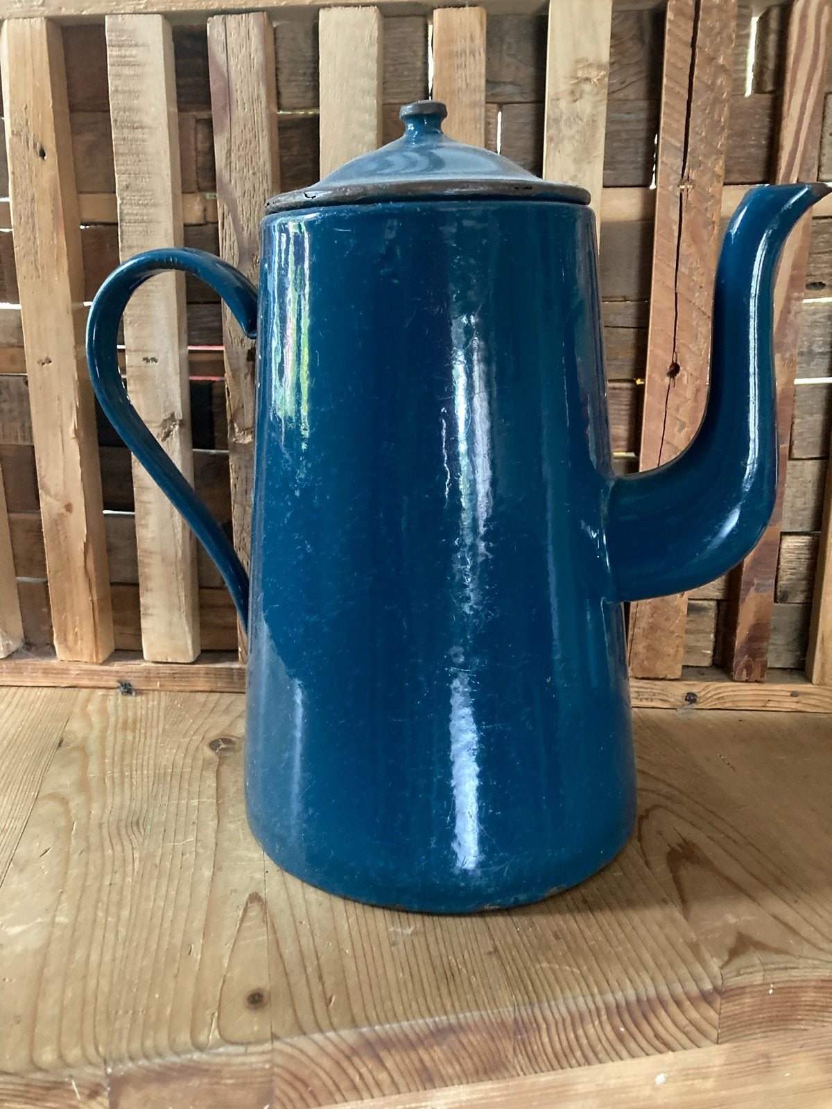 Vintage geëmailleerde koffiekan - Blauw, Antiek en Kunst, Ophalen of Verzenden