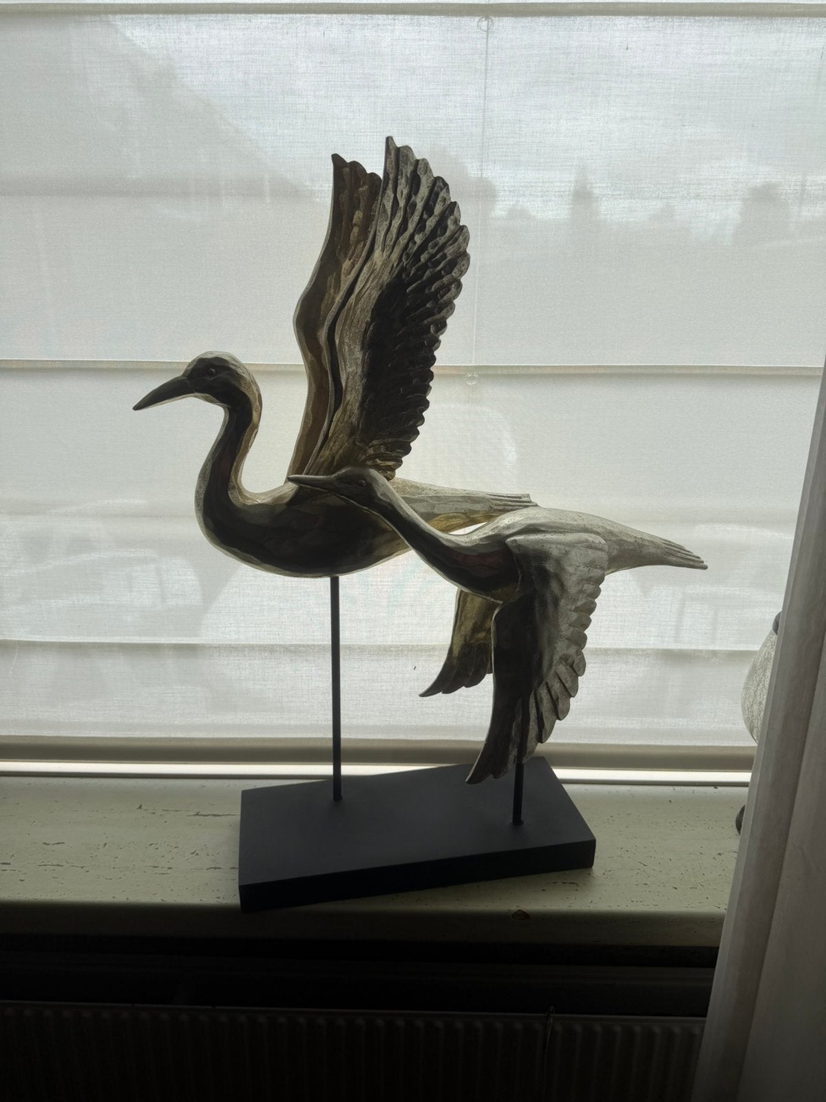 2 vogels goudkleurig op standaard, Ophalen, 65 cm, Beeld, Goud
