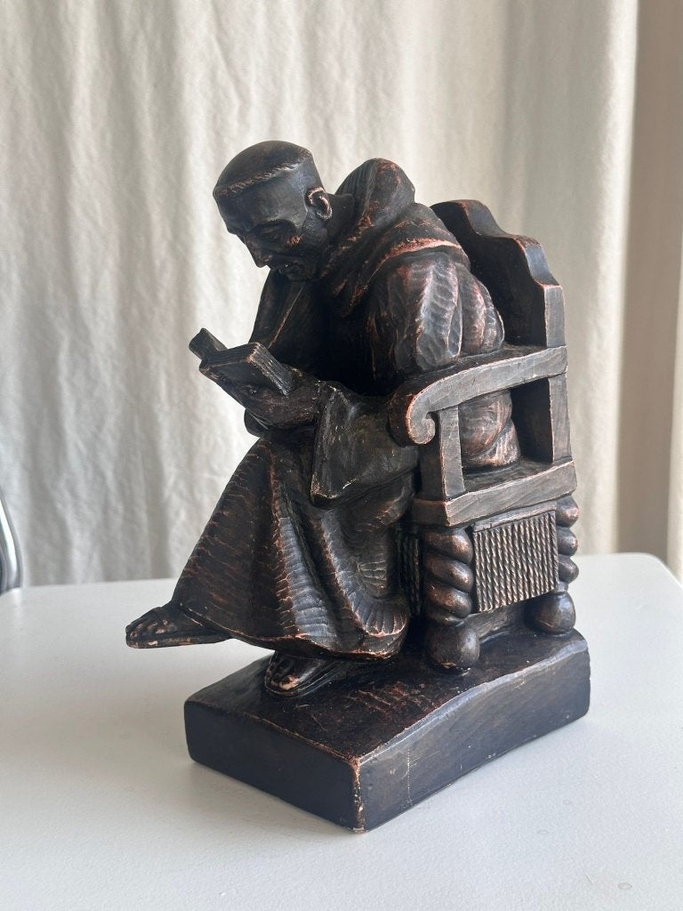 Eduard Antheunis Beeldje Lezende Franciscaan Monnik, Gips, Ophalen of Verzenden, 20 - 50 cm, Bruin