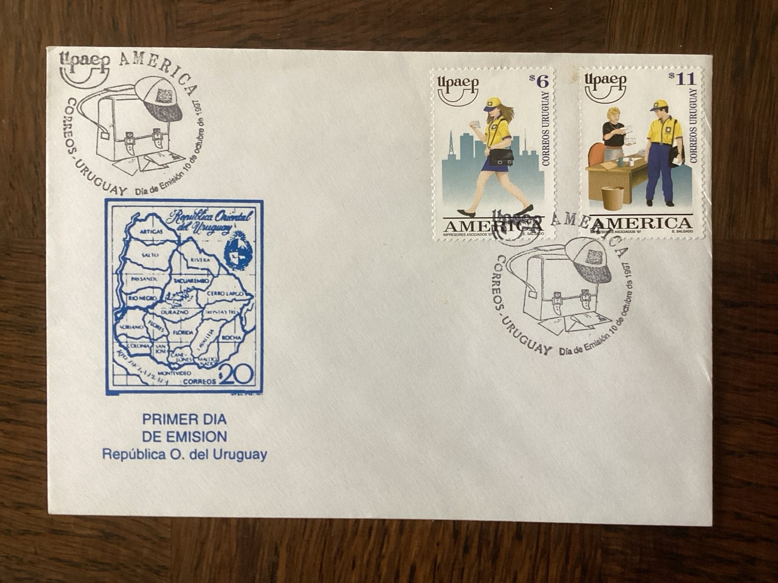 Uruguay Eerste Dag Uitgifte Enveloppe 1997 - Postbode Thema, Postzegels en Munten, Ophalen of Verzenden, Onbeschreven, Rest van de wereld